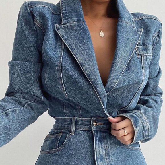 JuxLabel Denim Bodysuit Sz XL - Picture 2 of 9